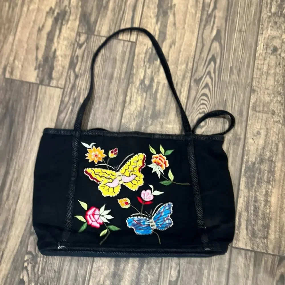 Embroidered Corduroy Shoulder Bag